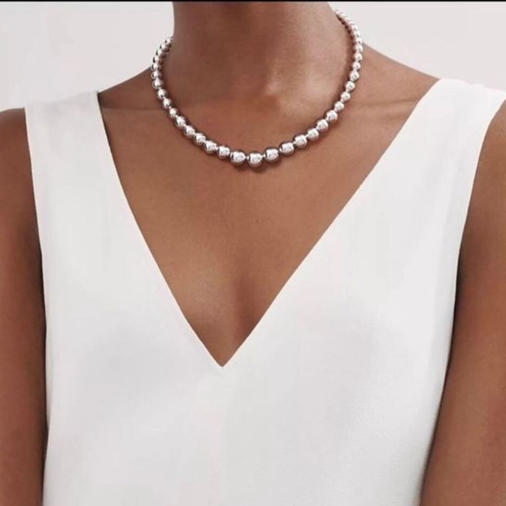 Tiffany & Co Sterling Silver 16” Graduated Bead Ball Necklace w/ Box & Pouch - Picture 13 of 13